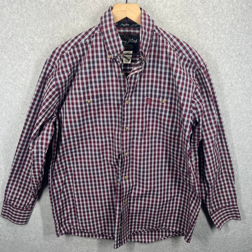Wrangler George Strait Button Down Shirt Mens M Burgundy Plaid MGSR575 EUC